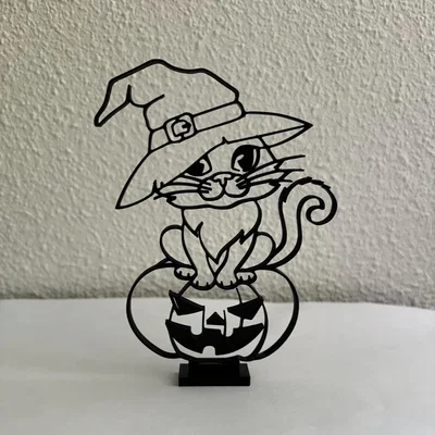 Mô hình trang trí mèo Halloween dạng Line art in 3D đẹp mắt
