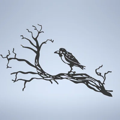 Mô hình quạ đậu trên cành cây - Trang trí tường Halloween ấn tượng