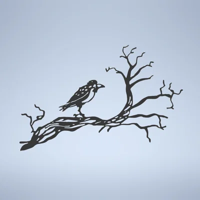 Mô hình quạ đậu trên cành cây - Trang trí tường Halloween ấn tượng