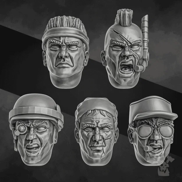 Bộ 5 đầu Jungle Fighters Head Bits “Commandos” (Set x5) - Image 1