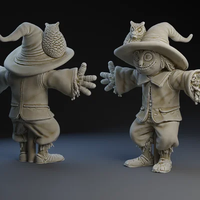 Mô hình 3D bù nhìn và chim cú trang trí Halloween độc đáo