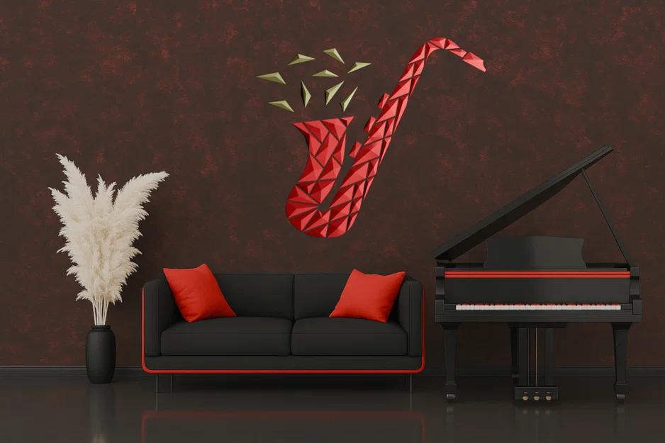 Tranh treo tường kèn saxophone hình học (Geometric Saxophone wall art) - Image 1