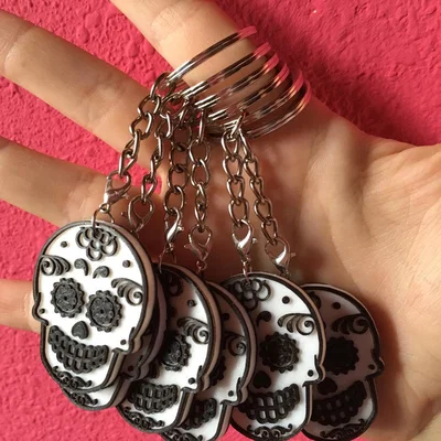 Móc khóa đầu lâu đường trang trí (Ornamental Sugar Skull Keychain)