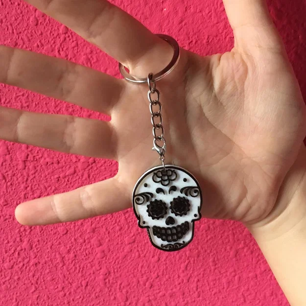 Móc khóa đầu lâu đường trang trí (Ornamental Sugar Skull Keychain) - Image 2