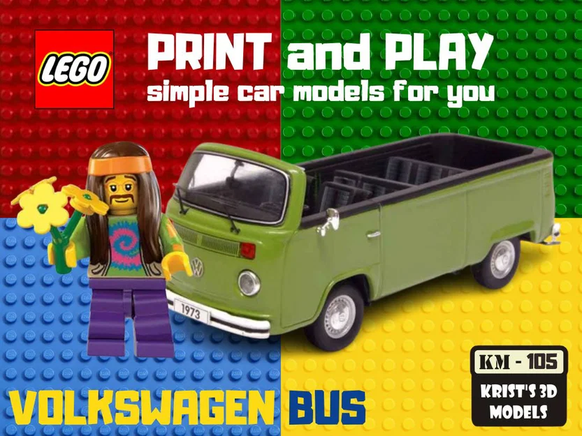 Mô hình in 3D xe Volkswagen Bus 1973 kết hợp LEGO sáng tạo - Image 1