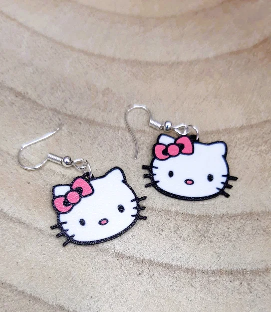 Mẫu in 3D hoa tai hình gương mặt Hello Kitty dễ thương - Image 1