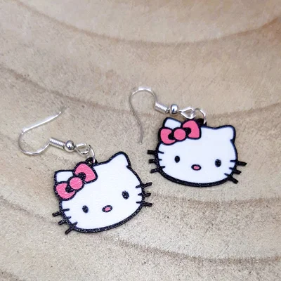 Mẫu in 3D hoa tai hình gương mặt Hello Kitty dễ thương