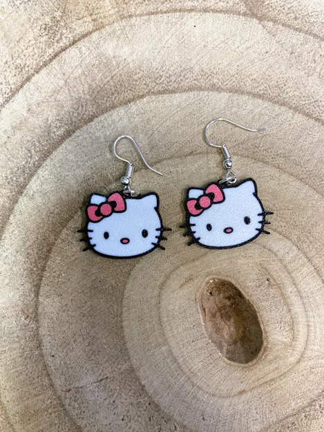 Mẫu in 3D hoa tai hình gương mặt Hello Kitty dễ thương - Image 2