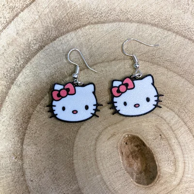 Mẫu in 3D hoa tai hình gương mặt Hello Kitty dễ thương