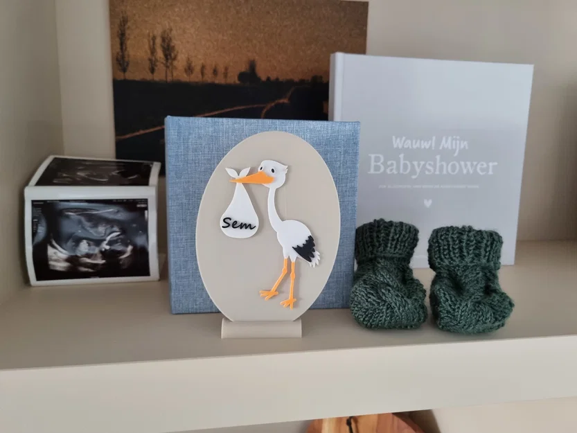 Thiệp chúc mừng em bé Cò (multicolor) – Stork birth card / Ooievaar geboorte kaartje - Image 1
