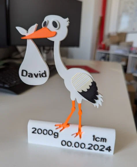 Mô hình chú cò mang bé (Stork) quà tặng kỷ niệm ngày sinh in 3D - Image 1