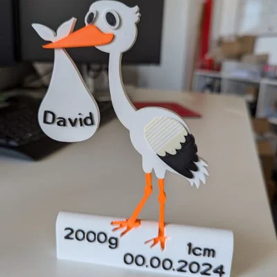 Mô hình chú cò mang bé (Stork) quà tặng kỷ niệm ngày sinh in 3D