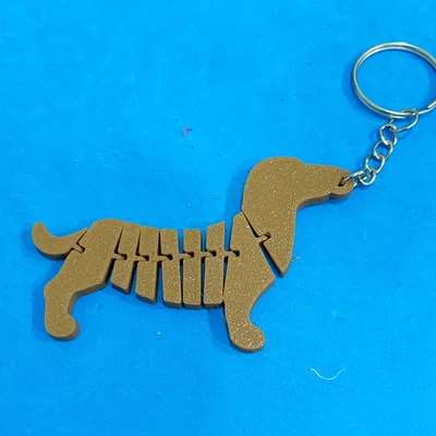 Móc khóa chú chó Dachshund khớp nối linh hoạt in 3D