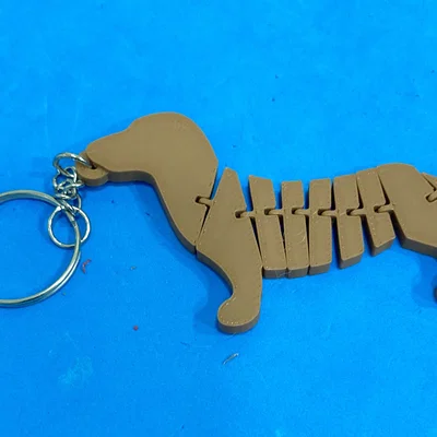 Móc khóa chú chó Dachshund khớp nối linh hoạt in 3D