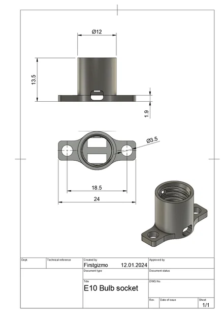 Đui đèn E10 (E10 Lamp Socket) in 3D - Image 3