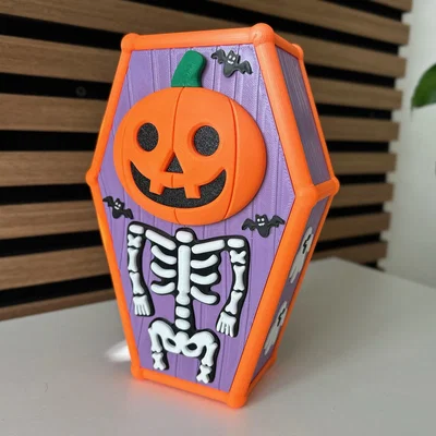 Hộp Kẹo Halloween Hình Quan Tài Cho Bé (Khóa Mở Bằng Đầu Bí Ngô)