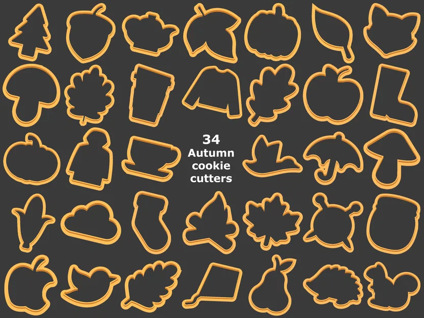Bộ 34 Khuôn Cắt Bánh Quy Chủ Đề Mùa Thu In 3D (34 Autumn Cookie Cutters) - Image 1