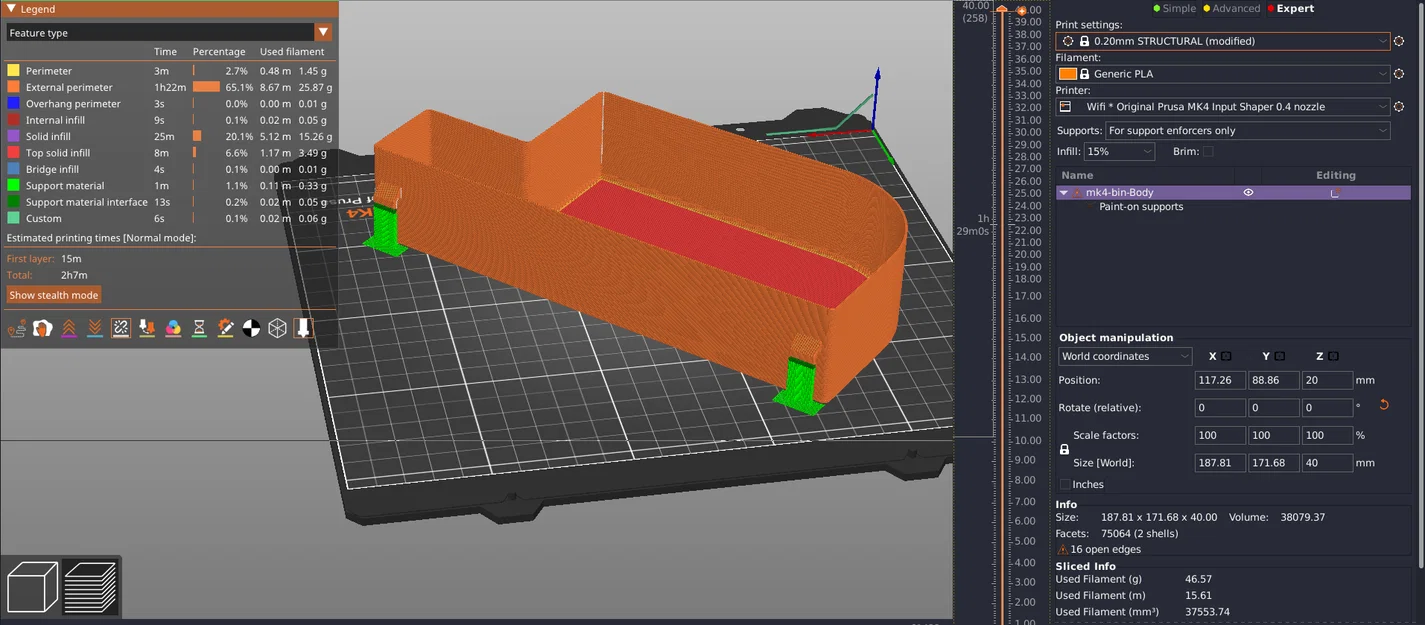 Bin hứng rác Prusa MK4/MK4S nhẹ (2 móc) - Light Prusa MK4/MK4S bin two hooks - Image 3