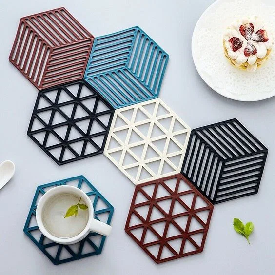 Miếng lót ly lục giác 3D hiện đại - Phụ kiện trang trí bàn trà - Image 1