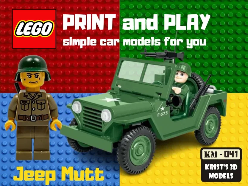 Mô hình xe quân sự Jeep Mutt in 3D tương thích với hệ thống LEGO - Image 1