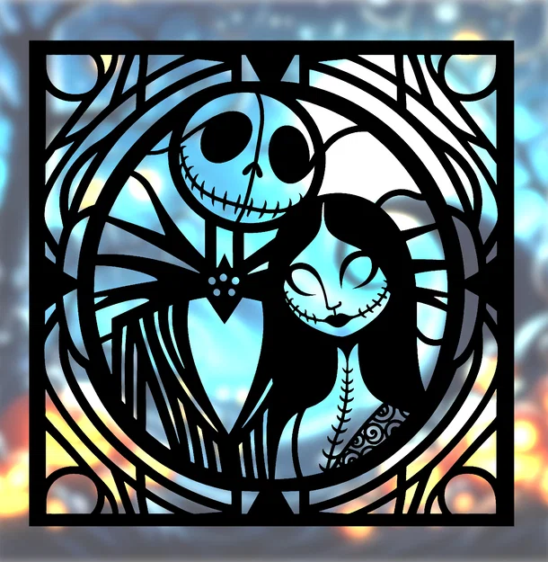 Spooky Halloween 2024 – Jack & Sally phong cách kính màu (Wall Art 2D hình học) - Image 1