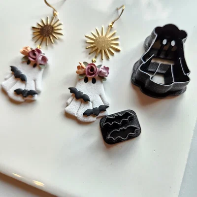 Khuôn cắt polymer clay | Ma đội vòng hoa kèm khuôn dơi nhỏ