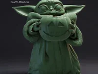 Mô hình 3D Baby Yoda ôm bí ngô trang trí Halloween độc đáo - Image 1
