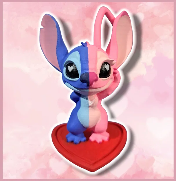 Valentines Stitch and Angel – Stitch & Angel Valentine dễ in, không cần supports - Image 1