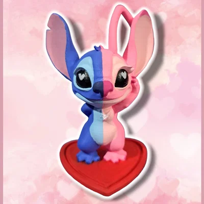 Valentines Stitch and Angel – Stitch & Angel Valentine dễ in, không cần supports