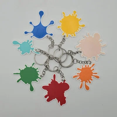 Bộ 9 Móc Khóa Họa Tiết Vệt Sơn (Paint Splatter) Dễ Thương In 3D