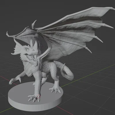 Mô hình 3D rồng con Blue Dragon Wyrmling sắc nét cho game D&D