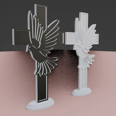 Mô hình trang trí Chim Bồ Câu Hòa Bình kết hợp Thánh Giá in 3D