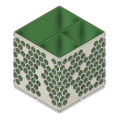 Ống cắm bút Gridfinity 3 ngăn họa tiết lục giác v2