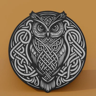 Mẫu tranh 3D treo tường hình cú mèo phong cách Celtic độc đáo