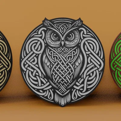 Mẫu tranh 3D treo tường hình cú mèo phong cách Celtic độc đáo