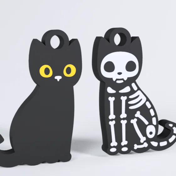 Móc khóa mèo Halloween in 3D: Thiết kế hai mặt độc đáo - Image 1