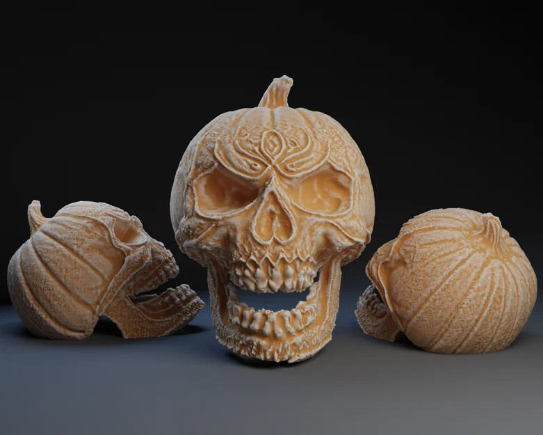 Mô hình đầu lâu bí ngô chạm khắc (Carved Pumpkin Skull) cho Halloween - Image 1