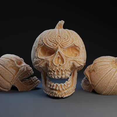 Mô hình đầu lâu bí ngô chạm khắc (Carved Pumpkin Skull) cho Halloween