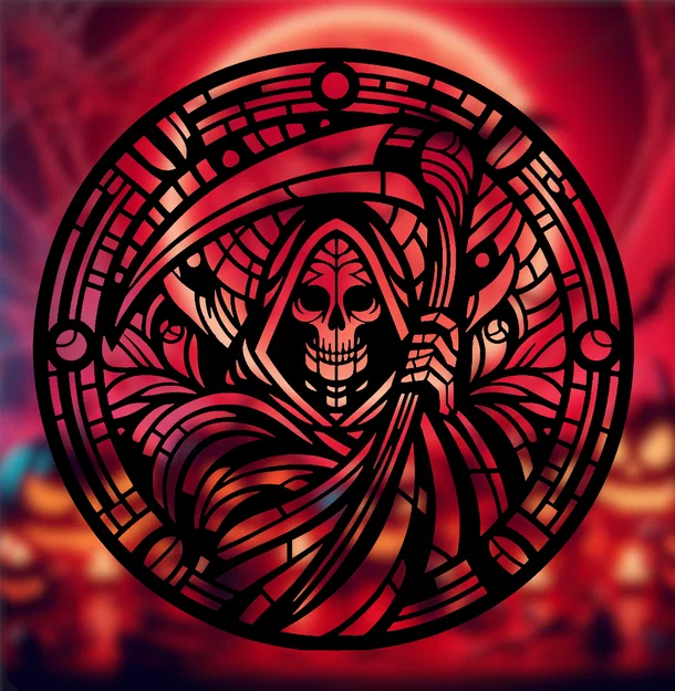 Series Spooky Halloween 2024 – Grim Reaper phong cách stained glass (Wall art 2D hình học) - Image 1