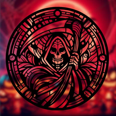 Series Spooky Halloween 2024 – Grim Reaper phong cách stained glass (Wall art 2D hình học)