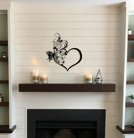 Mẫu trang trí treo tường trái tim hoa hồng và bướm 3D độc đáo - Image 1