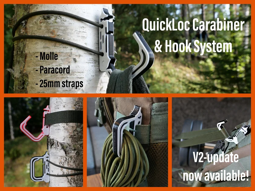 QuickLoc Carabiner & Hook System V2 (print-in-place + MOLLE compatible) - Image 1