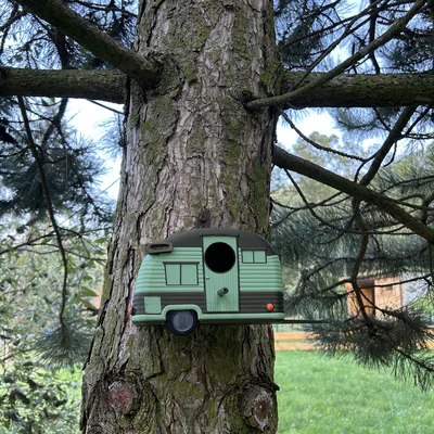 Nhà chim 3D hình xe caravan cổ điển trang trí sân vườn