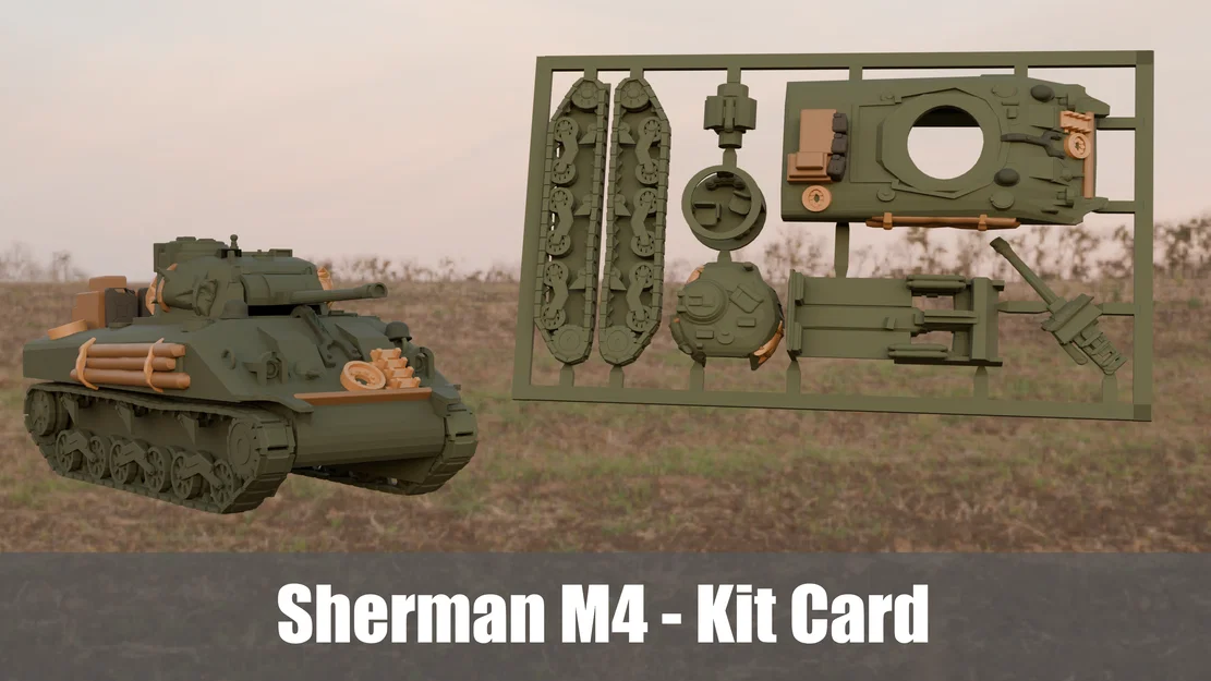 Mô hình xe tăng Sherman M4 Kitcard - In 3D nhanh chóng và chi tiết - Image 1