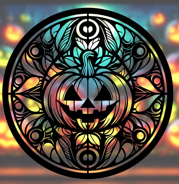 Bí Ngô Mandala Halloween Rùng Rợn – Tranh treo tường 2D hình học (Stained Glass) - Image 1
