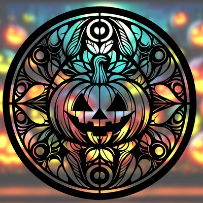 Bí Ngô Mandala Halloween Rùng Rợn – Tranh treo tường 2D hình học (Stained Glass)