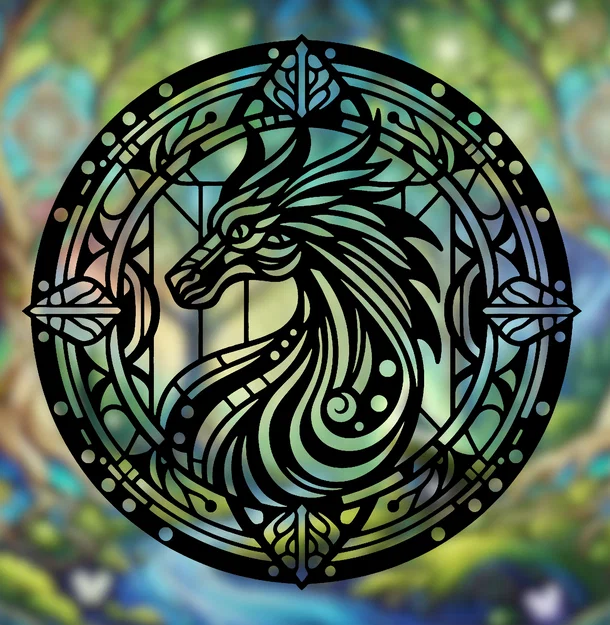 Rồng Norwegian Ridgeback Harry Potter Mandala – Wall Art 2D Geometric (Stained Glass) - Image 1