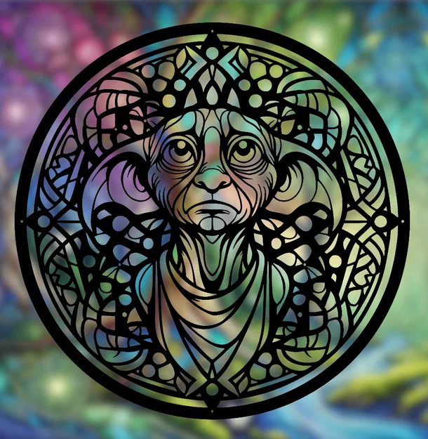 Nghệ thuật Mandala Dobby Harry Potter – Wall art 2D hình học (Stained Glass) - Image 1
