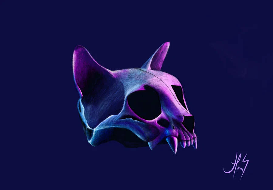 Mô hình hộp sọ mèo Neon Cat Skull - Vật phẩm trang trí cực chất - Image 1
