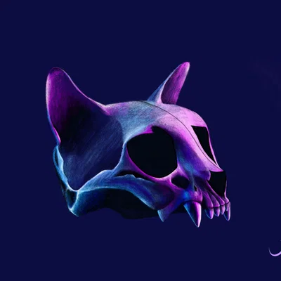 Mô hình hộp sọ mèo Neon Cat Skull - Vật phẩm trang trí cực chất